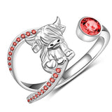 Sterling Silver Birthstone AdjustableHighland Cow Ring