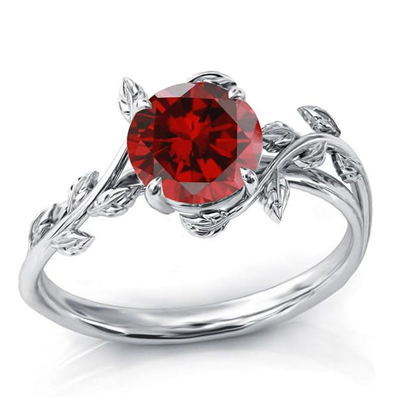 Sterling Silver Round Birthstone  Leaf Promise Ring for Her