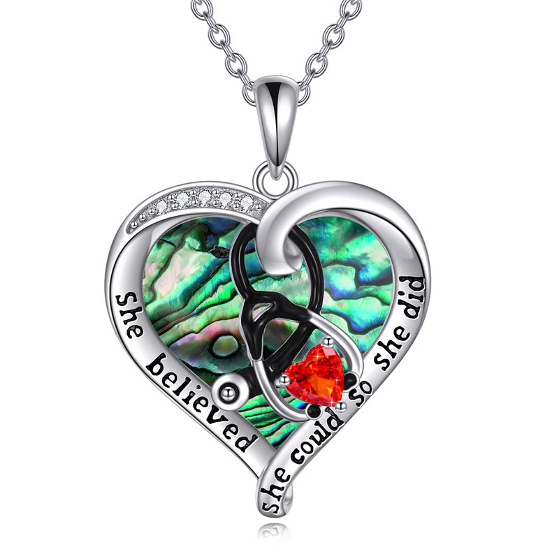 Sterling Silver Birthstone Caduceus & Stethoscope Pendant Necklace