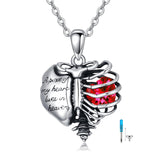 Sterling Silver Heart Birthstone Skeleton Urn Necklaces for Ashes
