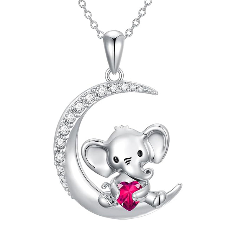 Sterling Silver Birthstone Elephant Pendant Necklace