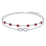 Sterling Silver Birthstone Infinity Multi-layered Anklet