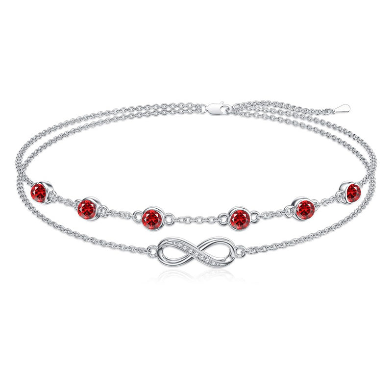 Sterling Silver Birthstone Infinity Multi-layered Anklet
