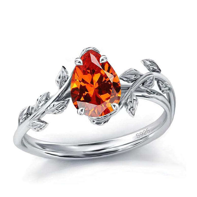 Sterling Silver Pear Birthstone  Leaf Promise Ring for Her