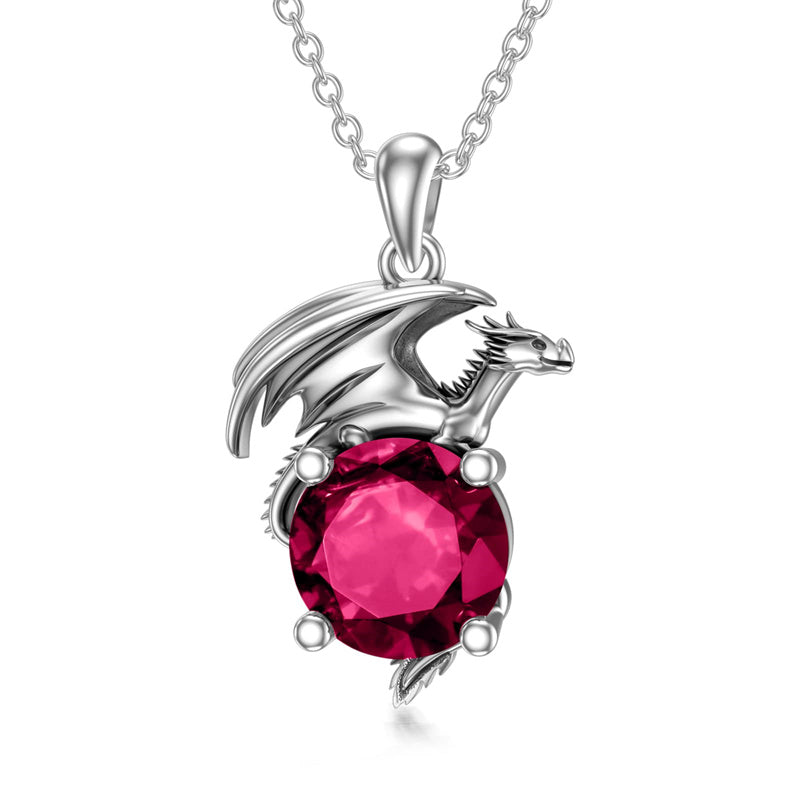 Sterling Silver Birthstone Dragon Pendant Necklace