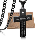 Stainless Steel Bible Verse Cross Necklace for Men with Cuban Chain