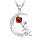 Sterling Silver Birthstone Cat Dog Monkey Pendant Necklace
