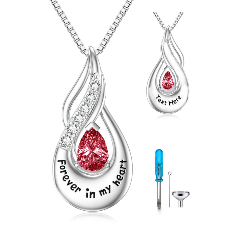 Sterling Silver Personalized Engraved Birthstone Urn Necklace for Ashes