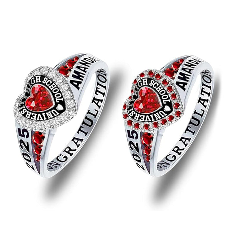 Sterling Silver Personalized Birthstone Engraved Class Rings for Women, College Senior High School Ring