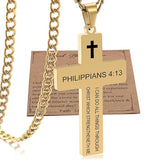 Stainless Steel Bible Verse Cross Necklace for Men with Cuban Chain