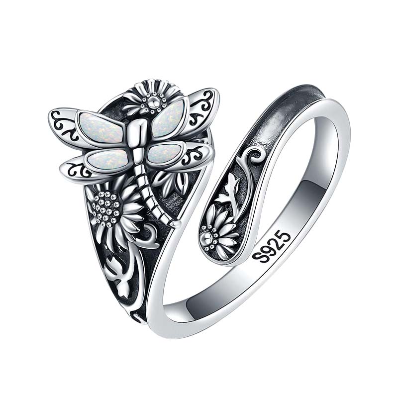 Sterling Silver Oxidized Dragonfly Butterfly Hummingbird Sea Turtle Anchor Cross Tree of Life Sunflower Spoon Ring