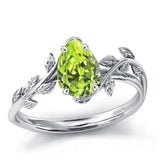 Sterling Silver Pear Birthstone  Leaf Promise Ring for Her