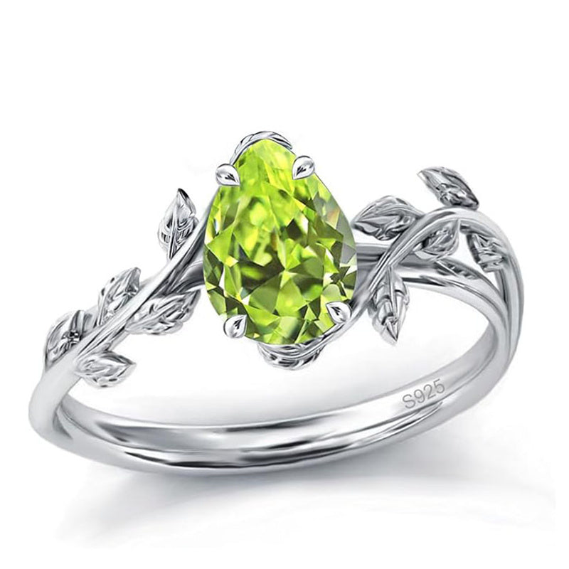 Sterling Silver Pear Birthstone  Leaf Promise Ring for Her
