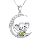Sterling Silver Birthstone Elephant Pendant Necklace