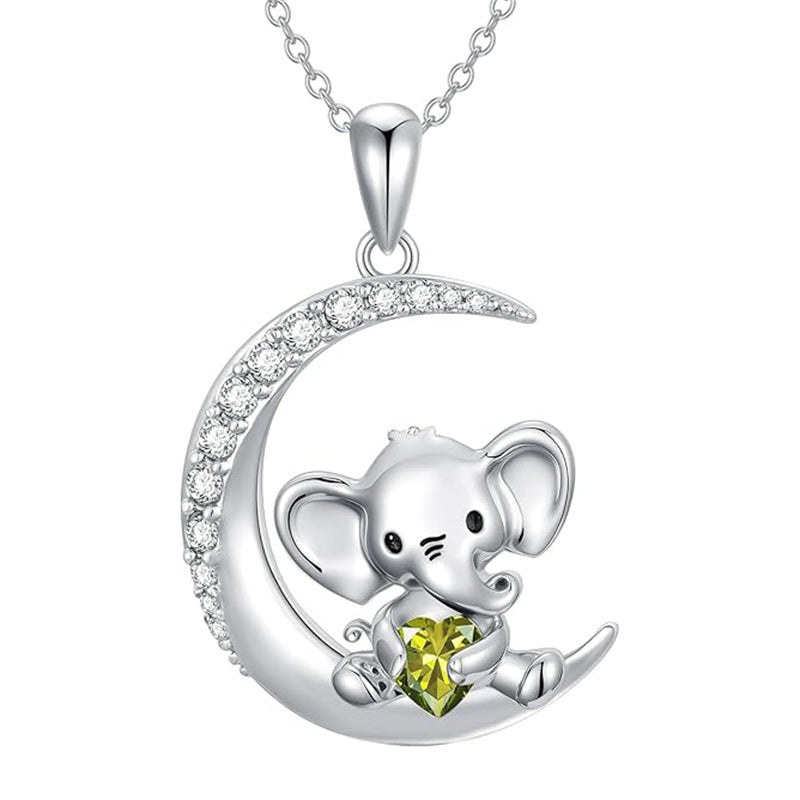 Sterling Silver Birthstone Elephant Pendant Necklace