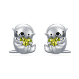 Sterling Silver Birthstone Otter Stud Earrings