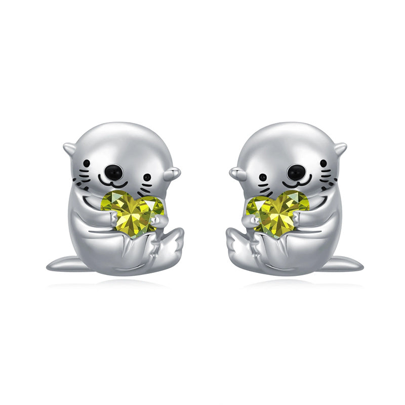 Sterling Silver Birthstone Otter Stud Earrings