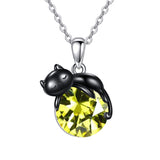 Sterling Silver Birthstone Infinity Black Cat Pendant  Necklace