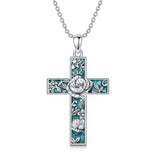 Sterling Silver Turquoise Personalized Engraved 12 Month Birth Flower Cross Pendant Necklace
