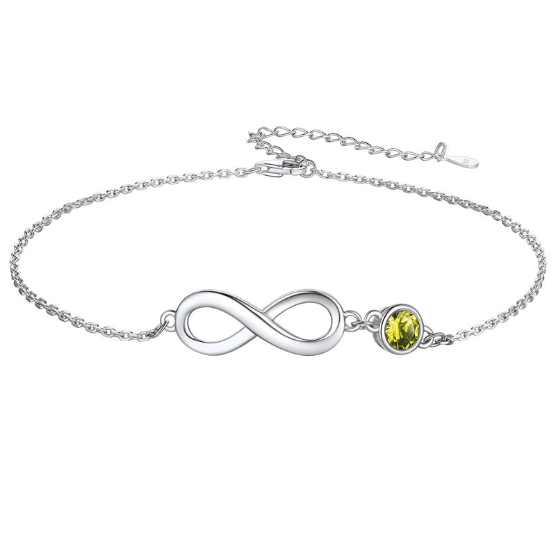 Sterling Silver Endless Love Symbol Birthstone Single Layer Anklet