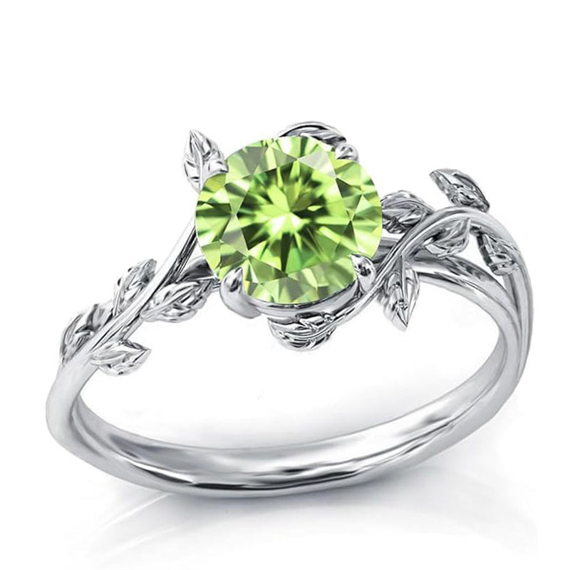 Sterling Silver Round Birthstone  Leaf Promise Ring for Her