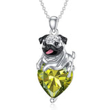 Sterling Silver Heart Birthstone Pug Pendant Necklace