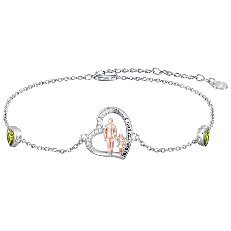 Sterling Silver 12 Birthstones Father Daughter Bracelet Gift for Daughter