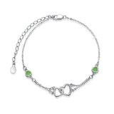 Sterling Silver Double Heart Birthstone Single Layer Anklet