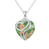Sterling Silver Birthstone Heart Rose Pendant Necklace With Engraved