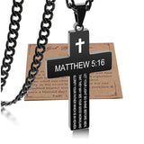 Stainless Steel Bible Verse Cross Necklace for Men with Cuban Chain