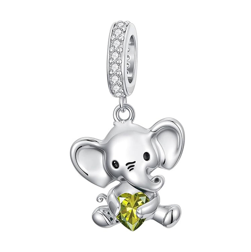 Sterling Silver 12 Months Birthstone Elephant Bead Charms