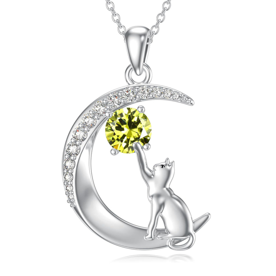 Sterling Silver Birthstone Cat Dog Monkey Pendant Necklace