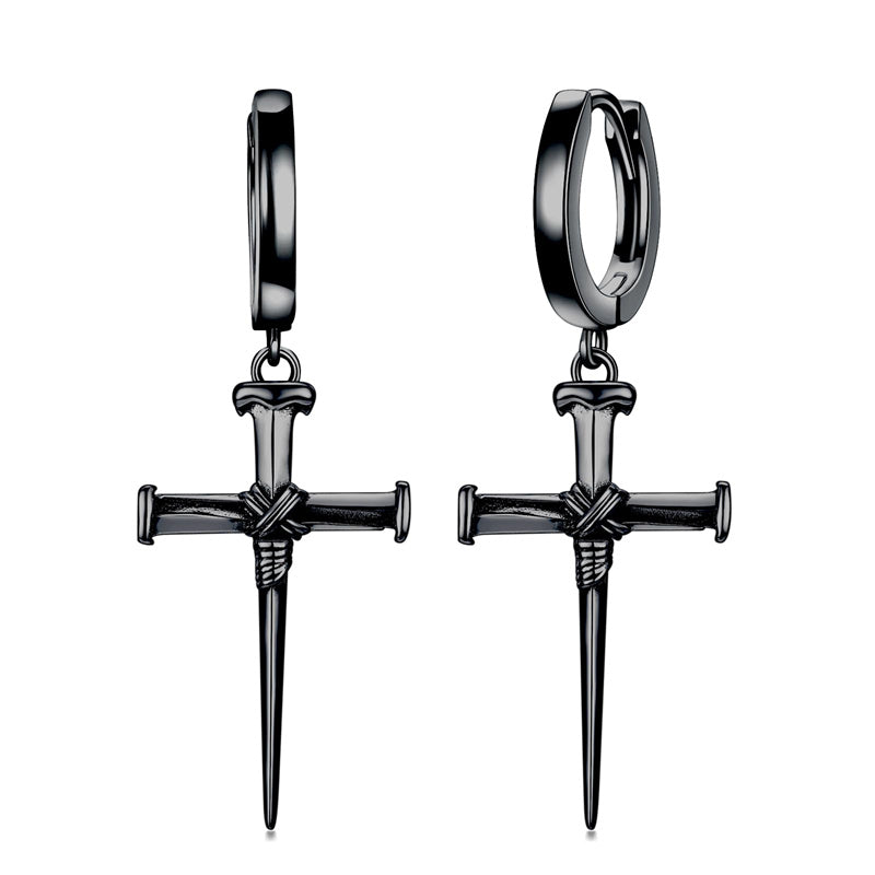 Sterling Silver Cross Hoop Earrings for Men