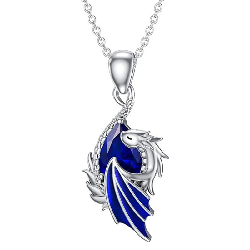 Sterling Silver Birthstone Wyvern Dragon Pendant Necklace