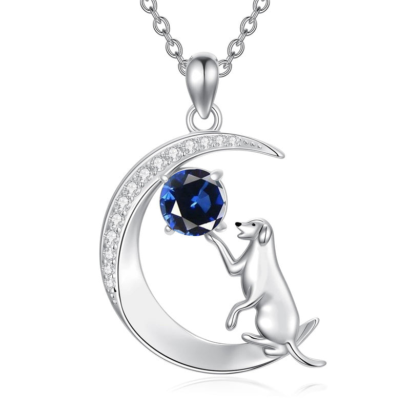 Sterling Silver Birthstone Cat Dog Monkey Pendant Necklace