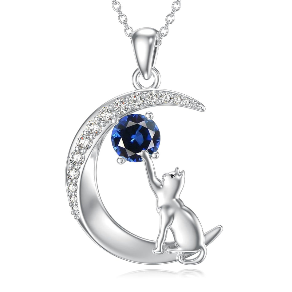 Sterling Silver Birthstone Cat Dog Monkey Pendant Necklace