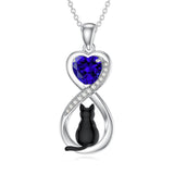 Sterling Silver Birthstone Infinity Black Cat Pendant  Necklace