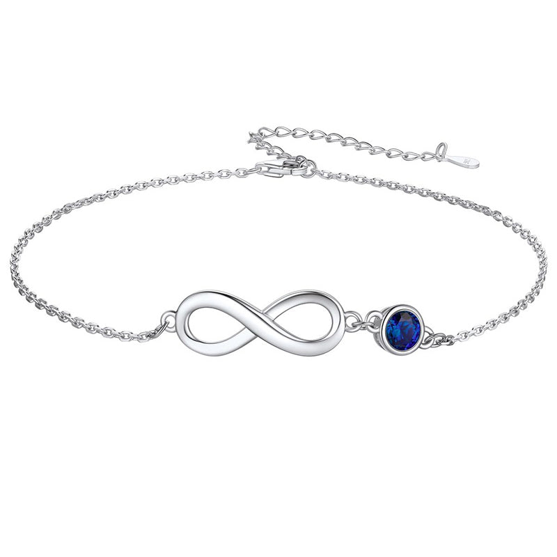 Sterling Silver Endless Love Symbol Birthstone Single Layer Anklet