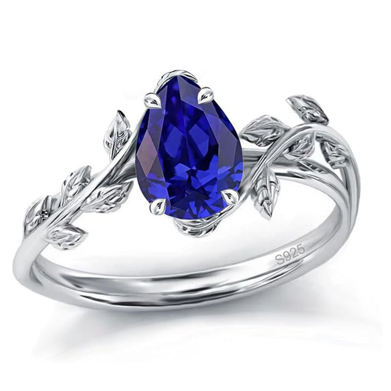 Sterling Silver Pear Birthstone  Leaf Promise Ring for Her