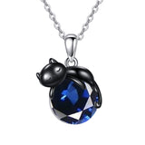 Sterling Silver Birthstone Infinity Black Cat Pendant  Necklace