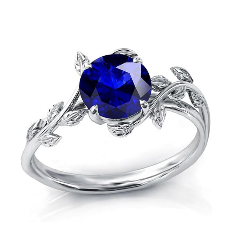 Sterling Silver Round Birthstone  Leaf Promise Ring for Her