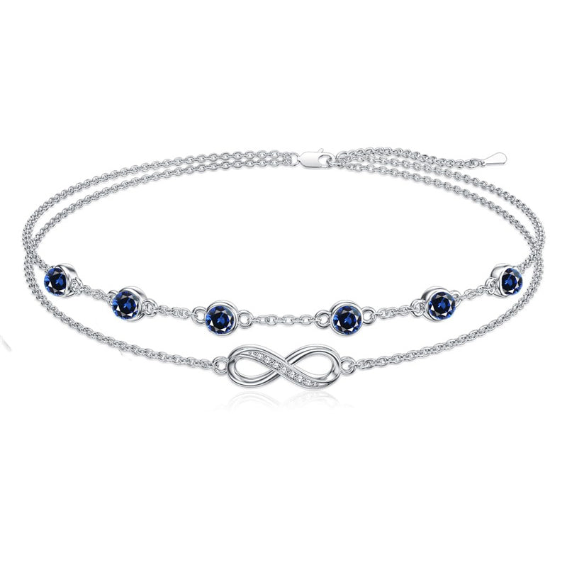 Sterling Silver Birthstone Infinity Multi-layered Anklet