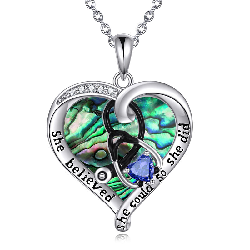 Sterling Silver Birthstone Caduceus & Stethoscope Pendant Necklace