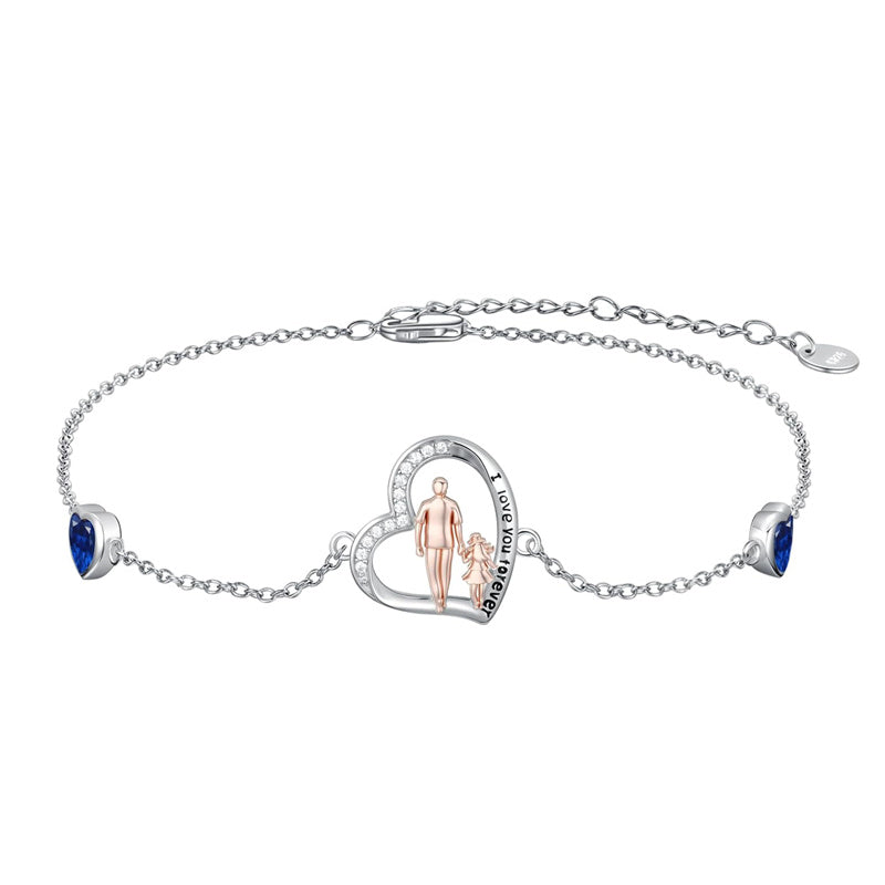 Sterling Silver 12 Birthstones Father Daughter Bracelet Gift for Daughter