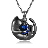 Sterling Silver Birthstone Infinity Black Cat Pendant  Necklace