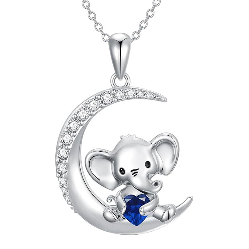 Sterling Silver Birthstone Elephant Pendant Necklace