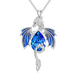 Sterling Silver Teardrop Shaped Crystal Wyvern Dragon Pendant Necklace