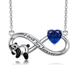 Sterling Silver Birthstone Infinity Panda Pendant Necklace Engraved with I Love Forever