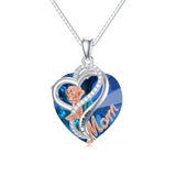 Sterling Silver Birthstone Heart Rose Pendant Necklace With Engraved