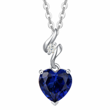 14K Solid White Gold Heart Gemstone Pendant Necklace with Sterling Silver Chain
